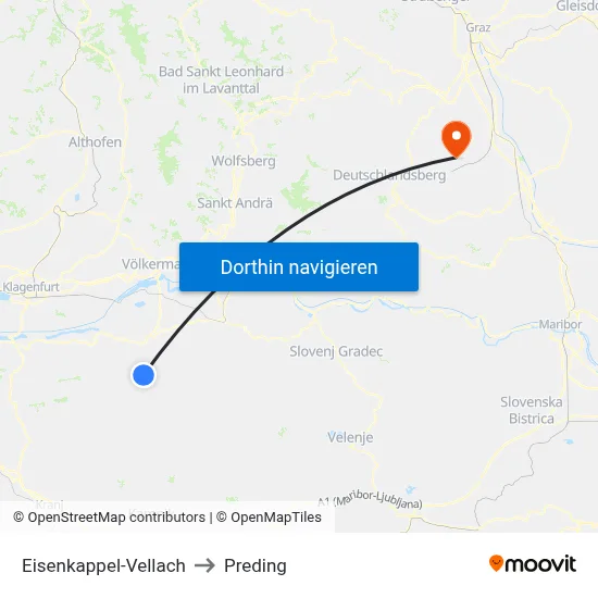 Eisenkappel-Vellach to Preding map
