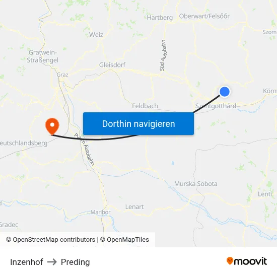 Inzenhof to Preding map