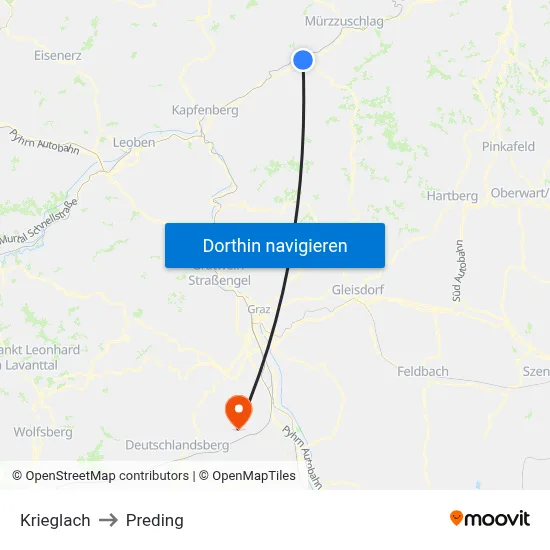 Krieglach to Preding map