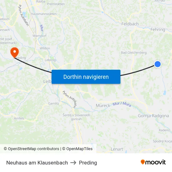 Neuhaus am Klausenbach to Preding map