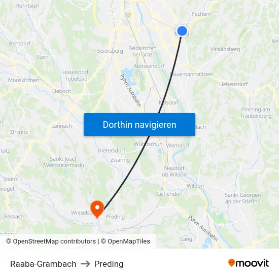 Raaba-Grambach to Preding map