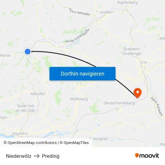 Niederwölz to Preding map