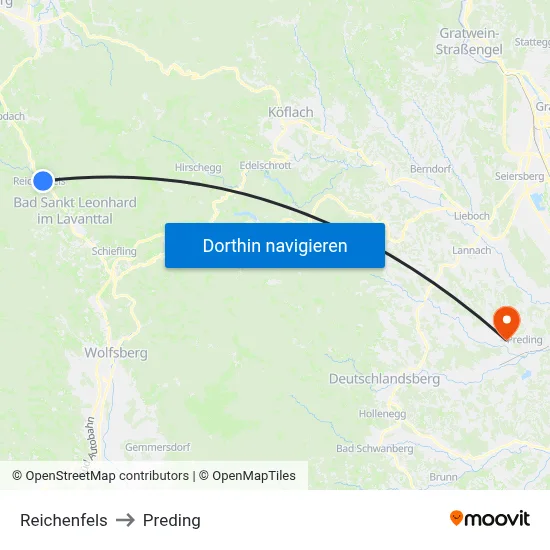 Reichenfels to Preding map