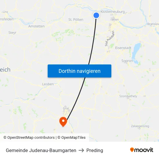 Gemeinde Judenau-Baumgarten to Preding map