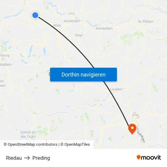 Riedau to Preding map