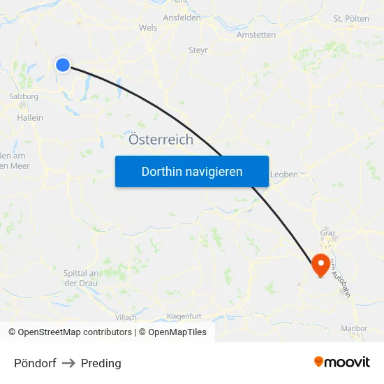 Pöndorf to Preding map
