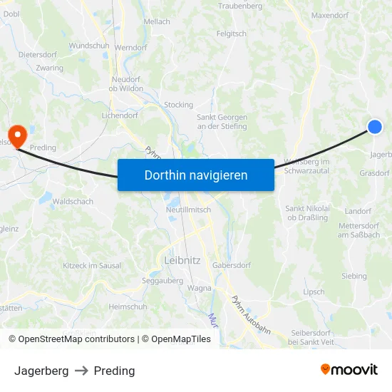 Jagerberg to Preding map