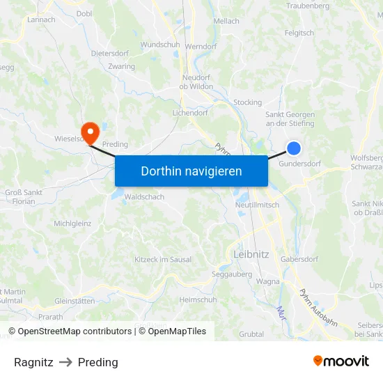 Ragnitz to Preding map