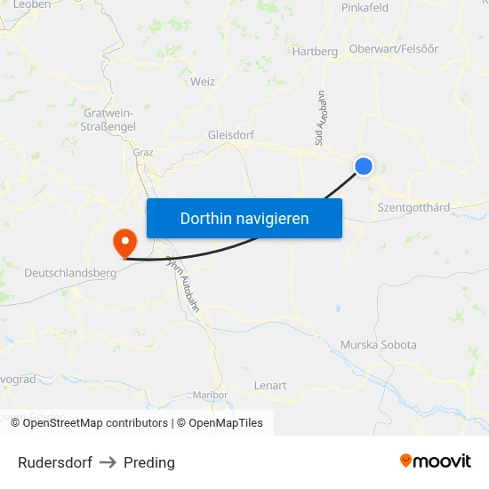 Rudersdorf to Preding map