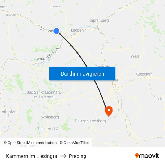 Kammern Im Liesingtal to Preding map