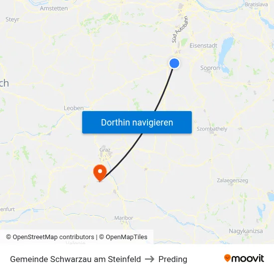 Gemeinde Schwarzau am Steinfeld to Preding map