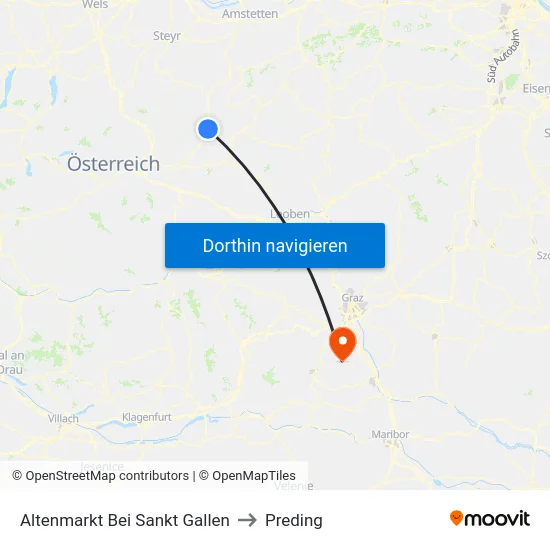 Altenmarkt Bei Sankt Gallen to Preding map