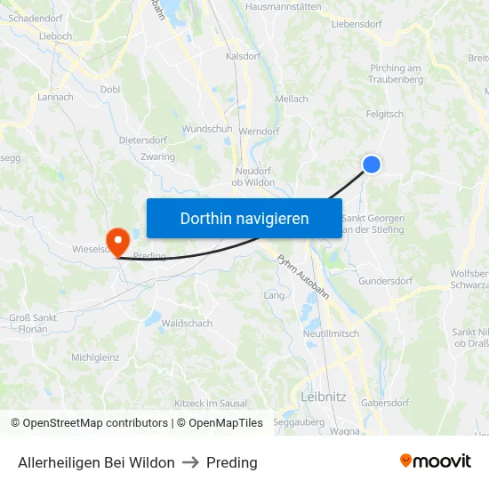 Allerheiligen Bei Wildon to Preding map