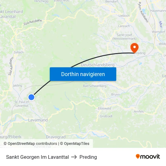 Sankt Georgen Im Lavanttal to Preding map