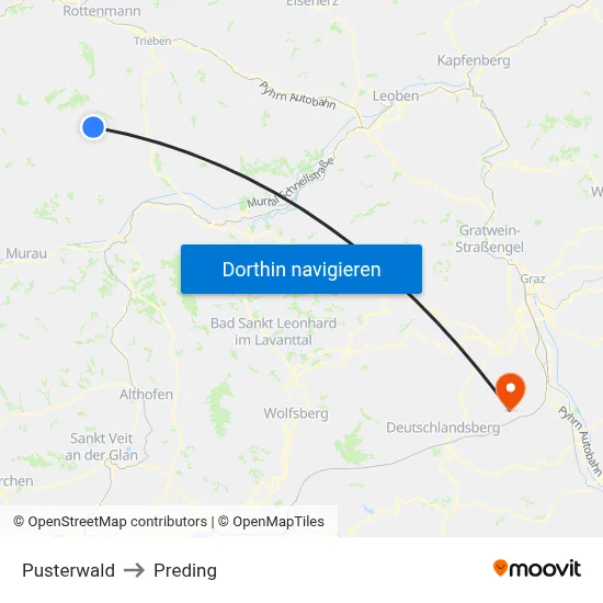 Pusterwald to Preding map