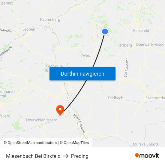 Miesenbach Bei Birkfeld to Preding map