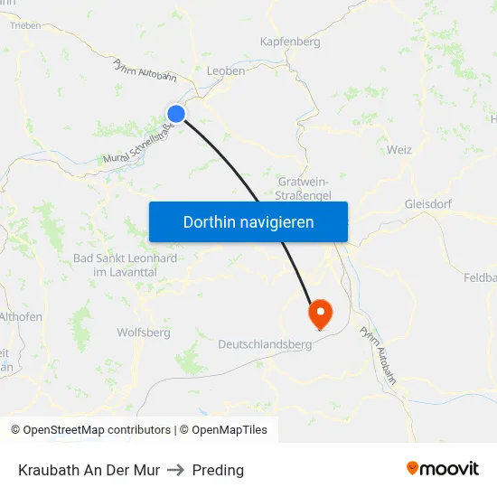 Kraubath An Der Mur to Preding map