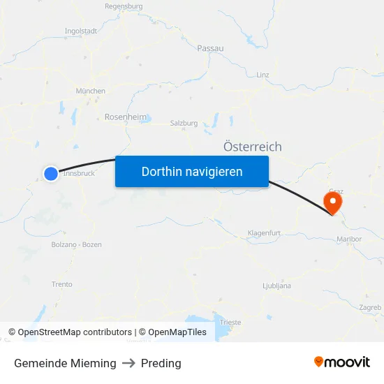 Gemeinde Mieming to Preding map