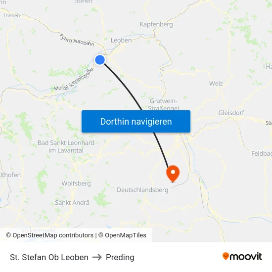 St. Stefan Ob Leoben to Preding map