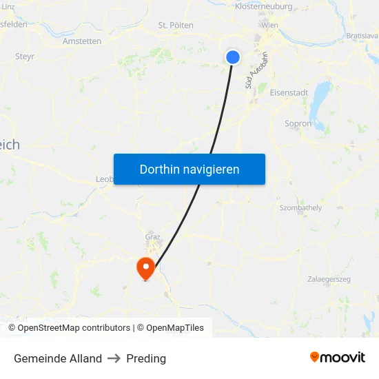 Gemeinde Alland to Preding map