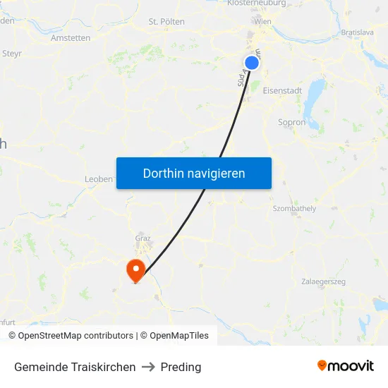 Gemeinde Traiskirchen to Preding map