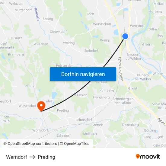 Werndorf to Preding map
