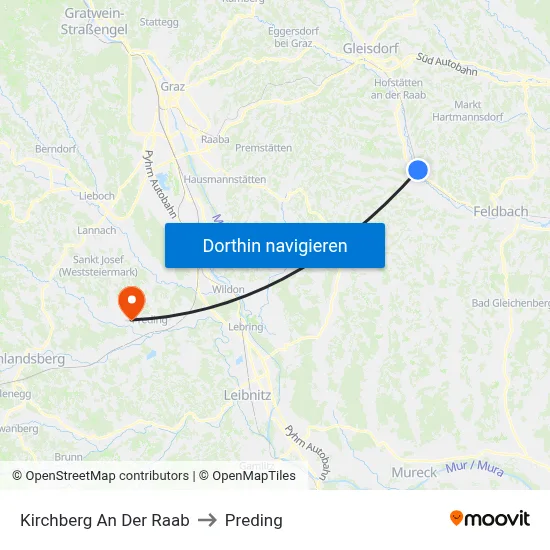 Kirchberg An Der Raab to Preding map