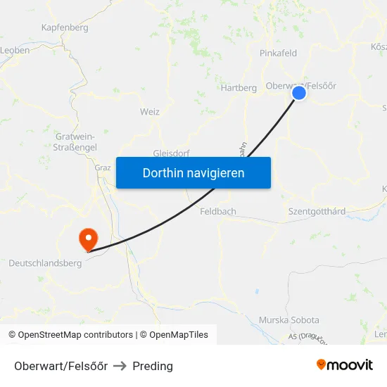 Oberwart/Felsőőr to Preding map