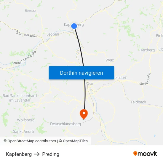 Kapfenberg to Preding map