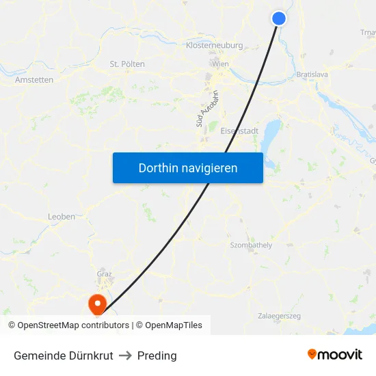 Gemeinde Dürnkrut to Preding map