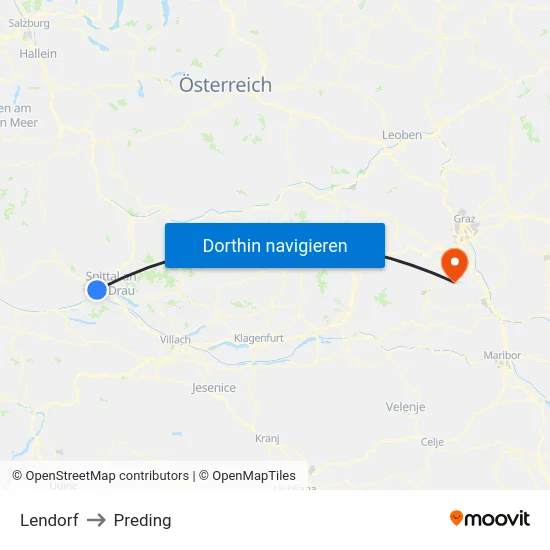 Lendorf to Preding map