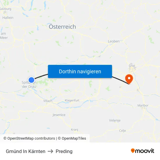 Gmünd In Kärnten to Preding map