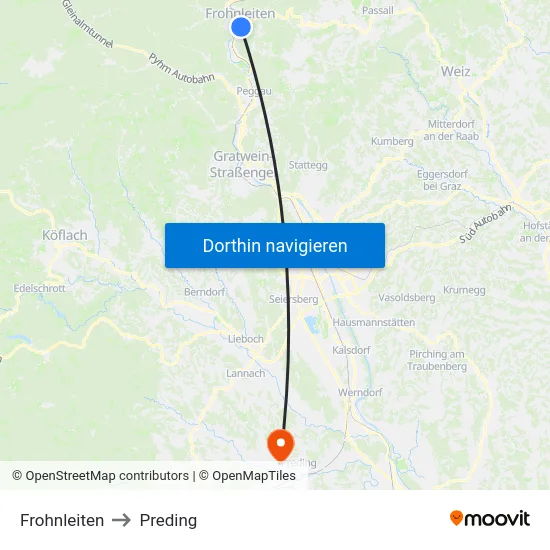 Frohnleiten to Preding map