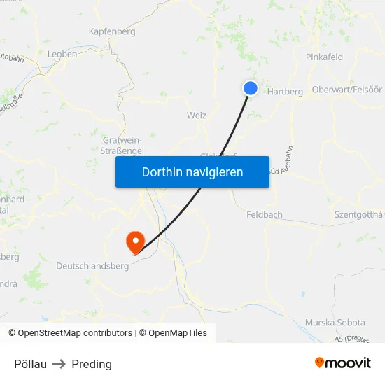 Pöllau to Preding map