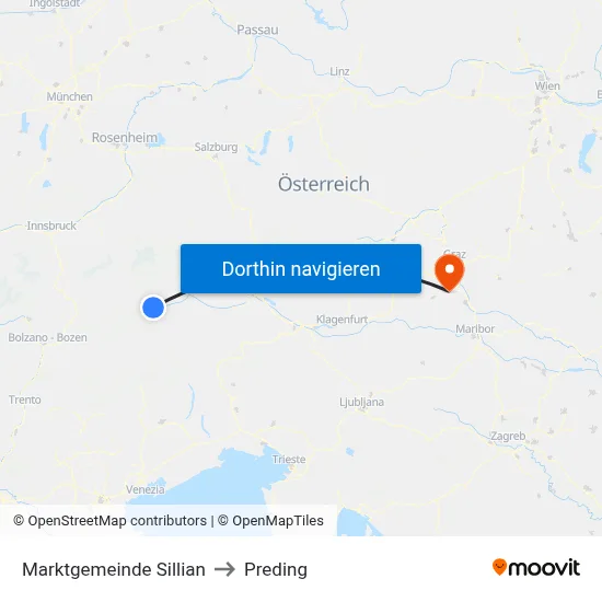 Marktgemeinde Sillian to Preding map