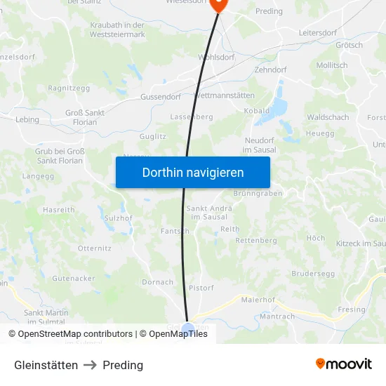 Gleinstätten to Preding map
