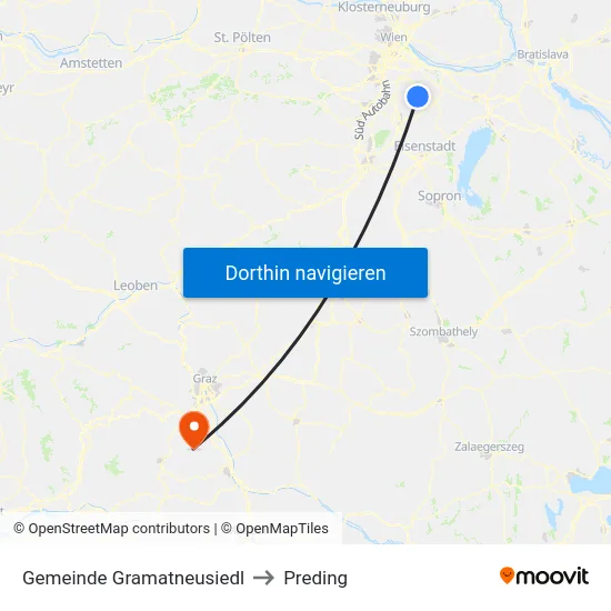 Gemeinde Gramatneusiedl to Preding map