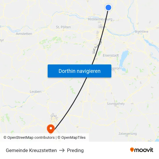 Gemeinde Kreuzstetten to Preding map