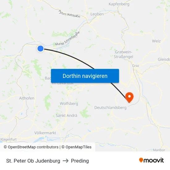 St. Peter Ob Judenburg to Preding map