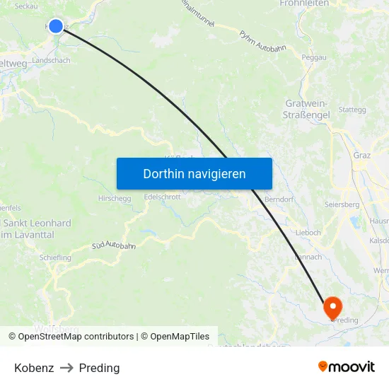 Kobenz to Preding map