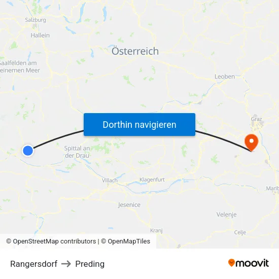 Rangersdorf to Preding map