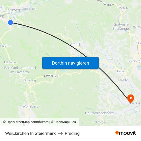 Weißkirchen In Steiermark to Preding map