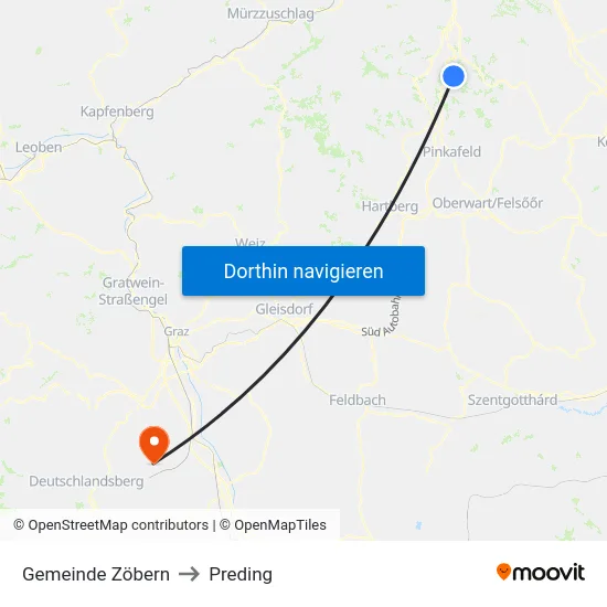 Gemeinde Zöbern to Preding map