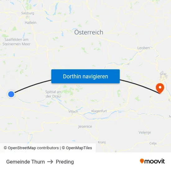 Gemeinde Thurn to Preding map