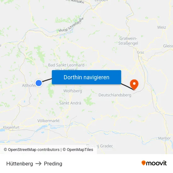 Hüttenberg to Preding map