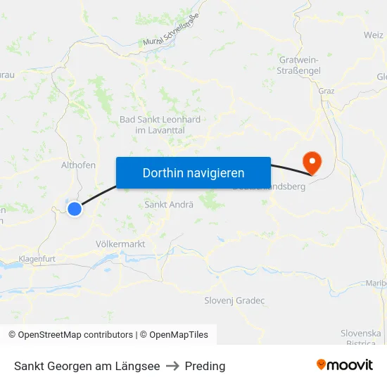 Sankt Georgen am Längsee to Preding map