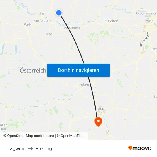 Tragwein to Preding map