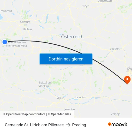Gemeinde St. Ulrich am Pillersee to Preding map