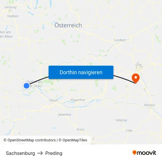 Sachsenburg to Preding map