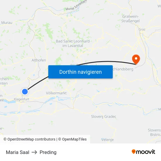 Maria Saal to Preding map